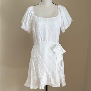 Trixxi Chic White Dress with Puff Sleeves Ruffle Wrap Tie Waist Junior Large